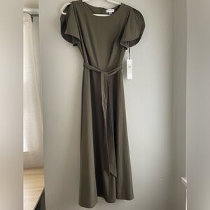 Calvin Klein Olive Green midi dress tie waist